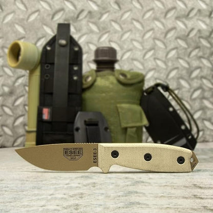 ESEE Knives 3P-MB Fixed Blade Knife w/Molded Polymer Sheath & MOLLE Back (Dark Earth Blade/Black Sheath)