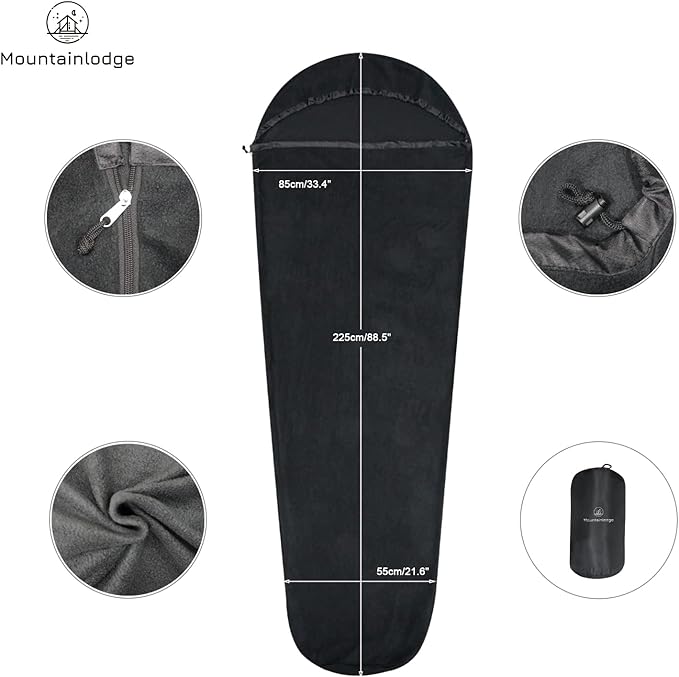 Ultralight Fleece Sleeping Bag Liner,Mummy Sleeping Bag Liner with Hood and Stuff Sack Suit for Camping,Travelling and Hiking in All Seasons