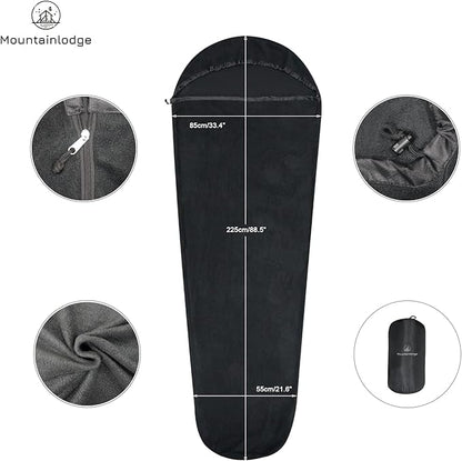 Ultralight Fleece Sleeping Bag Liner,Mummy Sleeping Bag Liner with Hood and Stuff Sack Suit for Camping,Travelling and Hiking in All Seasons