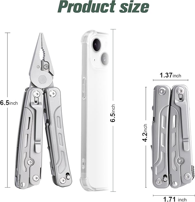 FLYHOMES Multitool, 20-in-1 Multitools Pliers with Large Scissors, Fire Starter, Screwdriver, Gift for Men, Professional for Camping Survival Tools, Hunting, Hiking (Silver)