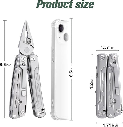 FLYHOMES Multitool, 20-in-1 Multitools Pliers with Large Scissors, Fire Starter, Screwdriver, Gift for Men, Professional for Camping Survival Tools, Hunting, Hiking (Silver)