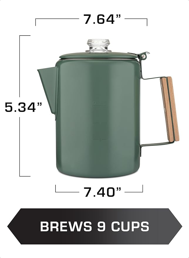 COLETTI Bozeman Camping Coffee Pot — Camping Coffee Makers, Coffee Percolator – America's Sleekest Percolator – NO Aluminum or Plastic (Camp Green)