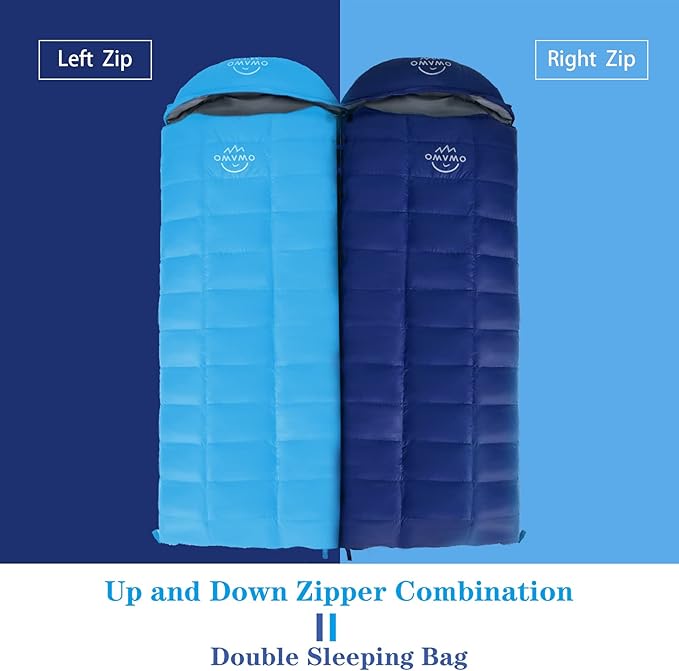 15°F 10°F Duck Down Sleeping Bag for Adults,650 Fill Power,Ultralight Wearable 4 Season Cold Weather Rectangle Sleeping Bag for Camping Hiking,Can be Used as a Down Blanket or Cloak