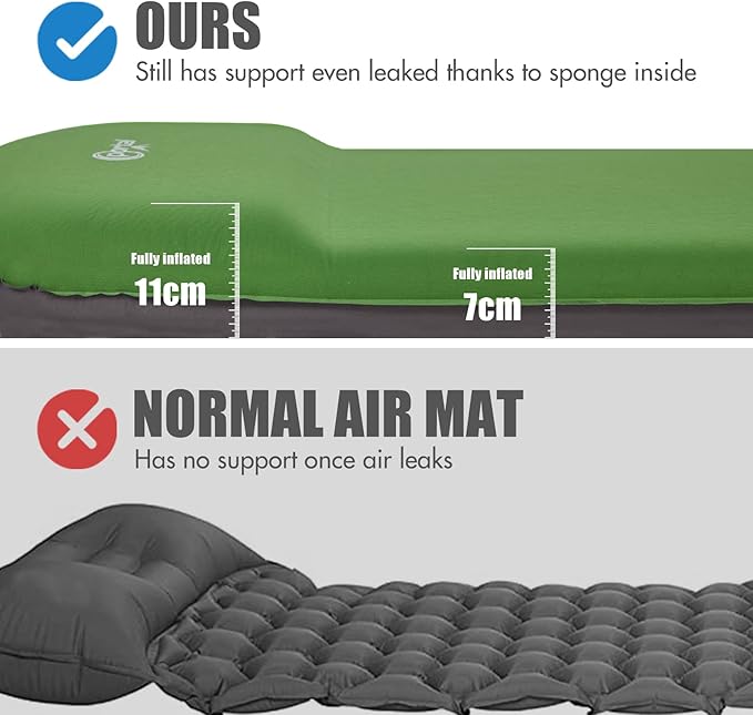 PORTAL Self Inflating Sleeping Pad for Camping, 3" Thick Memory Foam Camping Mattress with Pillow, Comfortable Camping Insulated Pad Mat for Outdoor