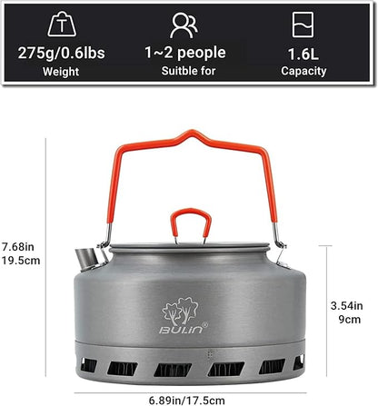 Bulin 1.6L/2.2L Camping Kettle Aluminum Alloy Open Campfire Coffee Tea Pot Fast Heating Outdoor Gear for Boiling Water Ultralight Portable Hiking Picnic Travel