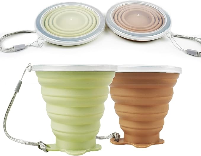 JBER Silicone Collapsible Travel Cup, Silicone Folding Camping Cup with Lids Expandable Drinking Cup for Outdoor Hiking Travel