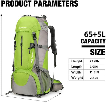 70L Camping Hiking Backpack with Rain Cover Waterproof Backpacking Backpack for Hiking Treeking Climbing Outdoor (Green)