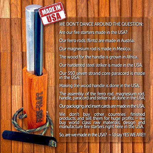 Fire Fast Kamper Lanyard. European Fire Steel Ferro Rod and Magnesium. Compact Durable Lite Weight Emergency Fire Starter for Camping, Backpacking, Hiking.