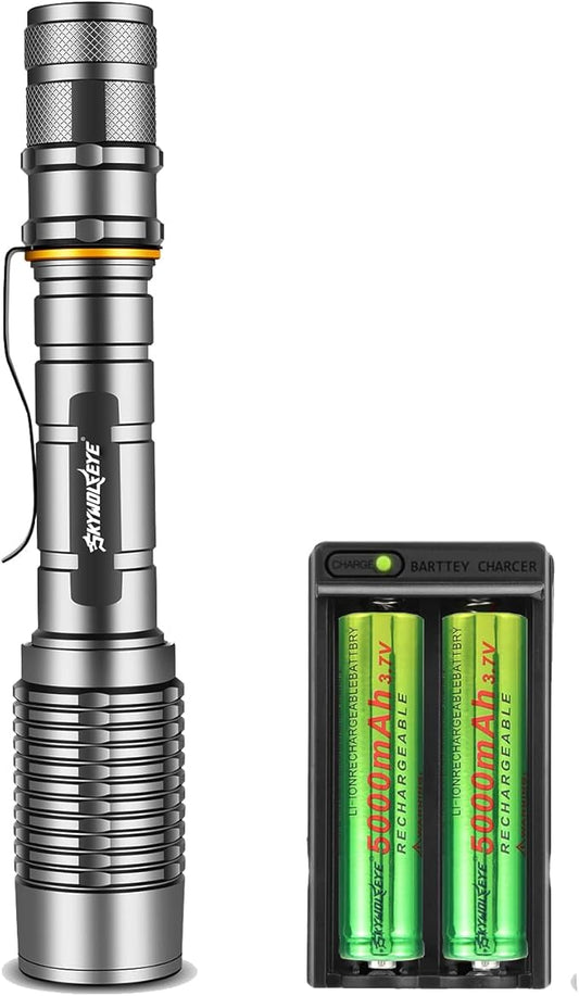 Led Flashlight 1 Pack Super Bright Flashlights Rechargeable High Lumens Torch 5 Modes Zoomable Waterproof for Camping Kids Adults Outdoor Hiking Emergency (Brown)