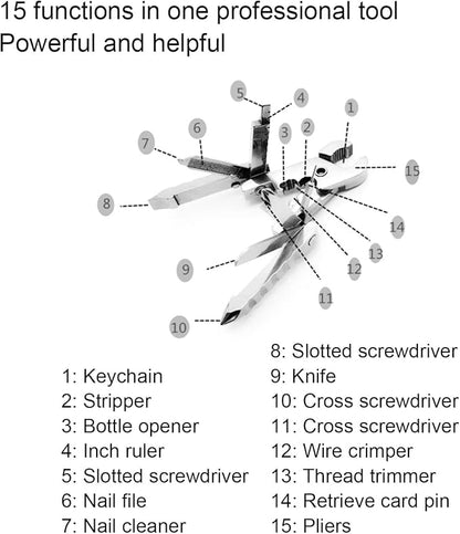 15 in 1 Multi Tool, Stainless Steel Multifunction EDC Folding Utility Pocket Tool Outdoor Pliers Screwdriver Tool Combination