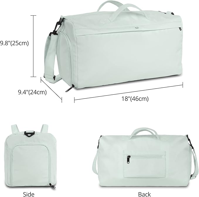 Sports Travel Gym Bag for Women, Workout Duffel Overnight Shoulder with Shoes Compartment and Wet Pocket Ladies Weekend Carry on Luggage Bags for Airplane Beach Mint Green