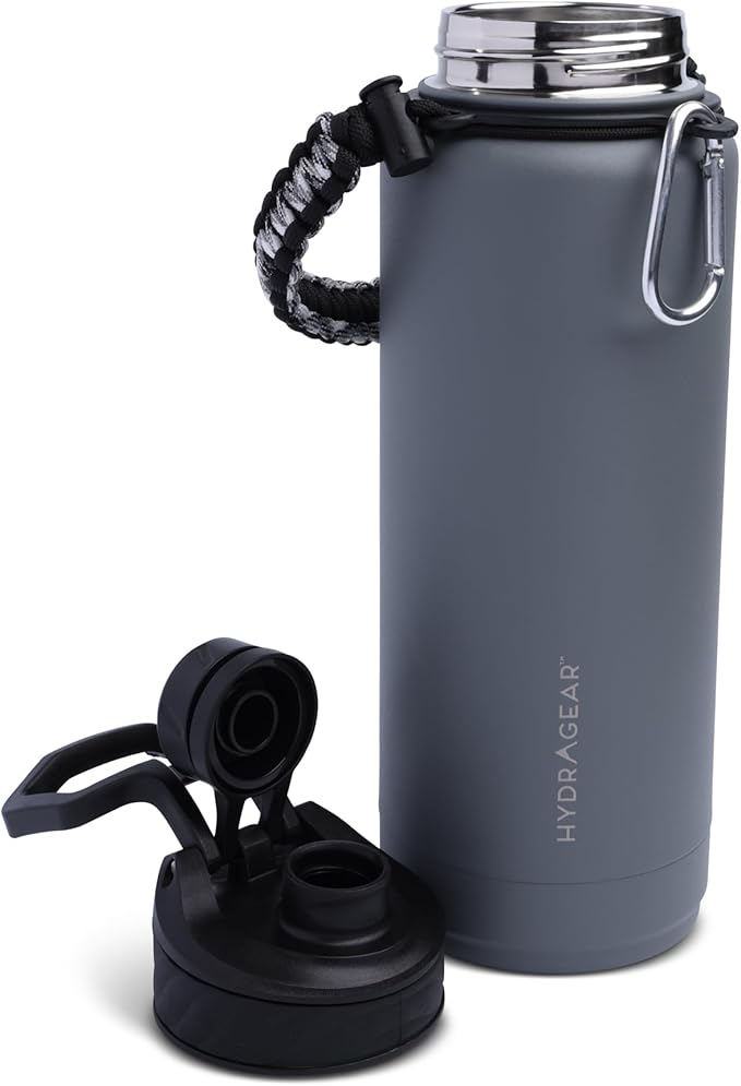 Zenith Chugger Stainless Steel Bottle with Carabiner, Compass, Signal Whistle, and Fire Starter - 40 Oz - Graphite Powder Coat