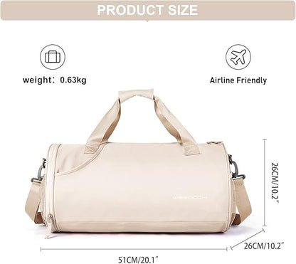 Gym Bag for Women Mens with Wet & Shoe Compartment,Small Duffle Bag for Travel Sport Gym Tote Bags Workout Bag Overnight Weekender Bag Carry on Travel Bag White