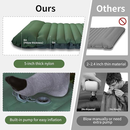 Camping Sleeping Pad, Extra Thick 5 Inch Ultralight Sleeping Pad for Camping with Pillow Built-in Foot Pump Inflatable Sleeping Pads Compact for Camp Backpacking Hiking Traveling Tent