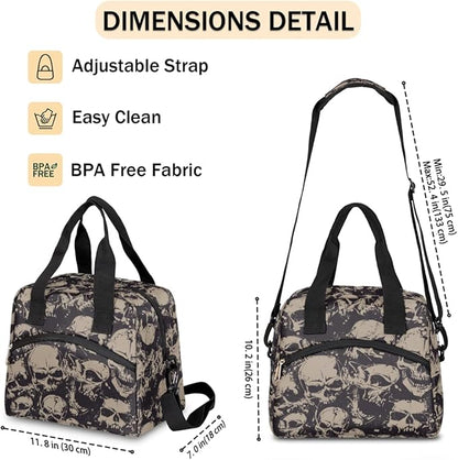 Vintage Skull Skeleton Insulated Lunch Bags for Women Men Adult Halloween Goth Reusable Lunch Tote Therma Cooler Bag with Shoulder Strap Lunch Box for School Work Office Picnic Meal Prep Bag