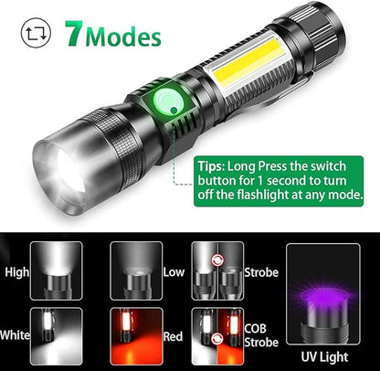 UV Flashlight Black Light, 3-in-1 Magnetic Flashlight Rechargeable, 1000 Lumen Tactical LED Flashlight, 7 Modes Waterproof UV Light Flashlight for Camping Emergencies Pet Urine Detection