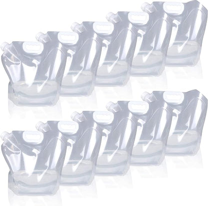 1.3 Gallon /2.6 Gallon Collapsible Water Container Bag, BPA Free Food Grade Clear Plastic Storage Jug for Sport Camping Riding Mountaineer,Freezable,Food Grade (2.6 Gal/10L-10-pack)
