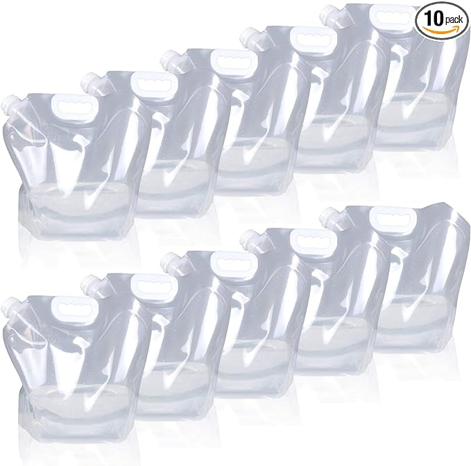 1.3 Gallon /2.6 Gallon Collapsible Water Container Bag, BPA Free Food Grade Clear Plastic Storage Jug for Sport Camping Riding Mountaineer,Freezable,Food Grade (2.6 Gal/10L-10-pack)