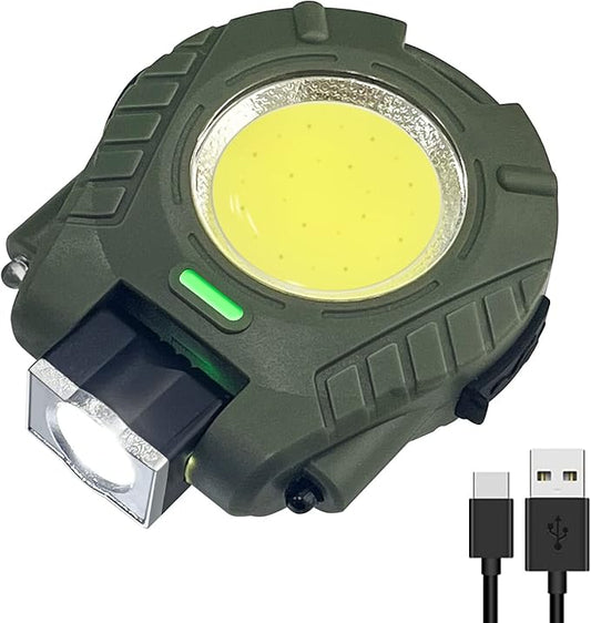 Sutekus Mini COB 500 Lumens Flashlight Auto Sensor LED Light USB Rechargeable 5 Modes Bright Pocket Clip-on Flashlight with Magnet Base Folding Bracket and Bottle Opener for Camping Hiking (Green)