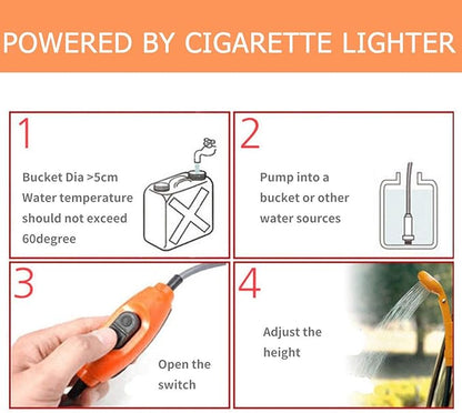 MASO Portable Outdoor Shower Kit, 12V Camping Showers with Water Pump, 5 Meter Cable with Cigarette Lighter Plug, Max 7L Water Per Minute for Champing Pet Bath
