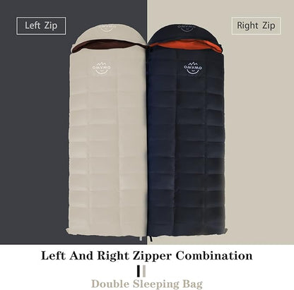 15°F 10°F Duck Down Sleeping Bag for Adults,650 Fill Power,Ultralight Wearable 4 Season Cold Weather Rectangle Sleeping Bag for Camping Hiking,Can be Used as a Down Blanket or Cloak