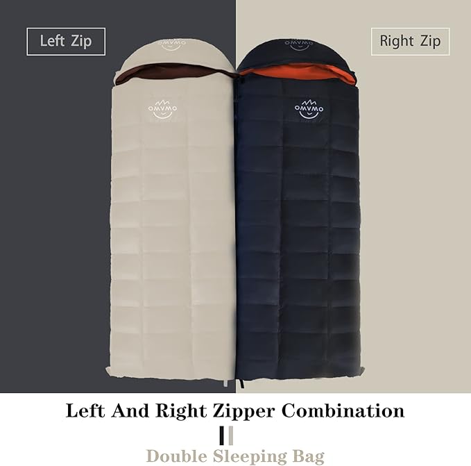 15°F 10°F Duck Down Sleeping Bag for Adults,650 Fill Power,Ultralight Wearable 4 Season Cold Weather Rectangle Sleeping Bag for Camping Hiking,Can be Used as a Down Blanket or Cloak