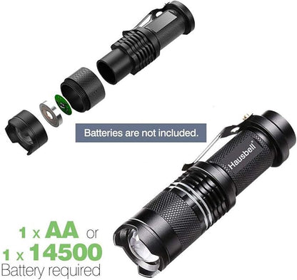 HAUSBELL Flashlights, Handheld Flashlights, 7W Mini LED Flashlights, Flashlights High Lumens, Zoomable Water Resistant, 3 Modes, Flash Light for Kids Indoor Outdoor Hiking Camping, 4 Pack