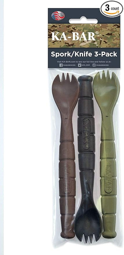 Kabar - Field KIT Spork/Knife - 3 Pac with 1 OD Green - 1 Black - and 1 Dark Brown