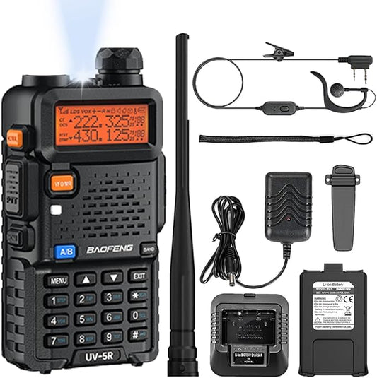 BAOFENG UV-5R Two Way Radio Long Range Walkie Talkies for Adults Handheld Ham Radio with 128 Channels, DTMF, VOX, SOS, Flashlight, 1800mAh Rechargeable Battery, Earpiece