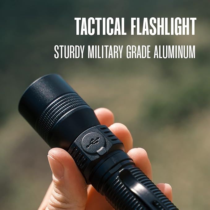 Hayvenhurst LED Flashlight - EDC Flashlight - Tactical Flashlight - 3 in 1 Lightweight, Compact and Rechargeable Pocket Flashlight with Lavish Black Body for Emergency Power Outage