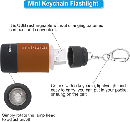 PATIKIL Mini Keychain Flashlight, Pocket LED Flashlight Portable Torch USB Rechargeable for Outdoor Camping Party, Brown