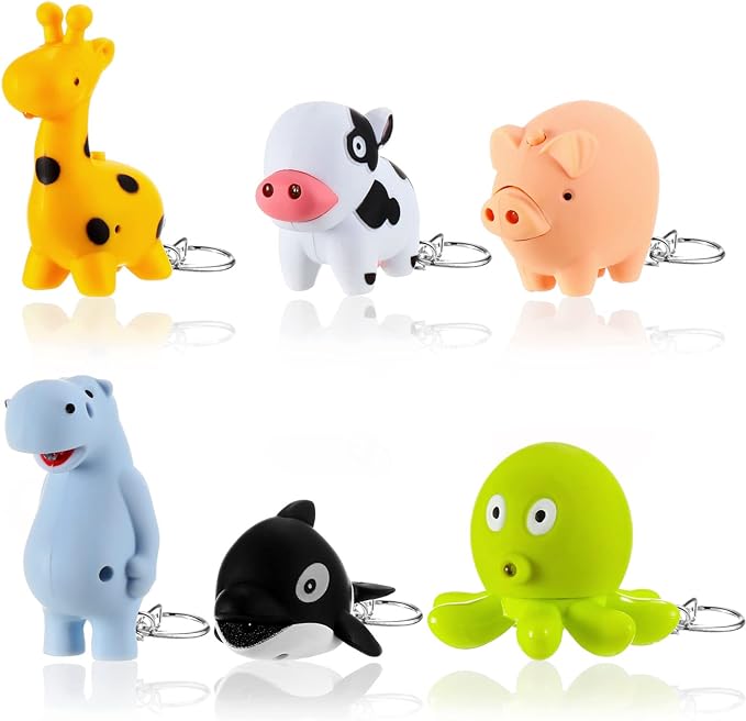6 Pieces Nurse Flashlight Pediatric Nurse Flashlight Keychain Animal Flashlight Puppy Keychain Tiger Flamingo Sloth Dinosaur Cat Flashlight Keychain Pen Lights for Nurses Badge Reel