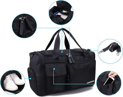 RAMHORN Travel Duffel Bag Gym Sports Luggage Bags Water Resistant Weekender Bag with Wet Pocket and Shoes Compartment Black