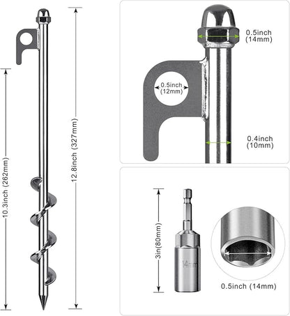 12 Inch Ground Anchors, 8 Pcs Heavy Duty Tent Stakes, Easy to Install and Reusable, for Camping Tents, Trampolines, Sheds, Swing Sets, Securing Animals