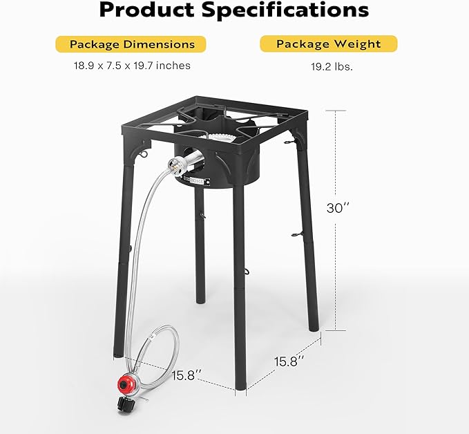 VIVOHOME Single Propane Outdoor Burner 100,000 BTU Camping Stove with Adjustable Legs, Gas Stove for Camp Cookout