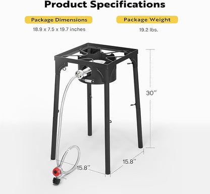 VIVOHOME Single Propane Outdoor Burner 100,000 BTU Camping Stove with Adjustable Legs, Gas Stove for Camp Cookout