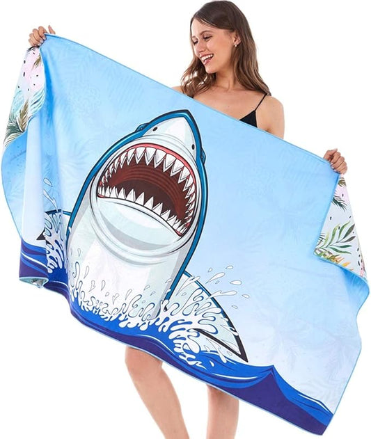HAOKUN Microfiber Sand Free Beach Towel Blanket-Quick Fast Dry Super Absorbent Lightweight Thin Towel for Travel Pool Swimming Bath Camping Yoga Gym Sports Idea … (Shark)