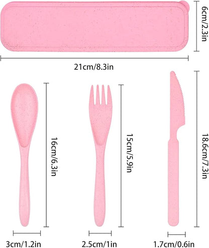 Lnrkai Travel Utensils Set with Case, 4 Sets Wheat Straw Reusable Spoon Knife Forks Tableware, Portable Cutlery Set for Lunch Box Accessories for Adults Kids Travel Picnic Camping or Daily Use
