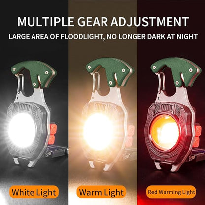 LED Small Keychain Flashlight Multitool, Rechargeable Light, High Lumens Super Bright COB Mini Work Light, 7 Lighting Modes with Electric Lighter, Seat Belt Cutter, Screwdriver, Whistle