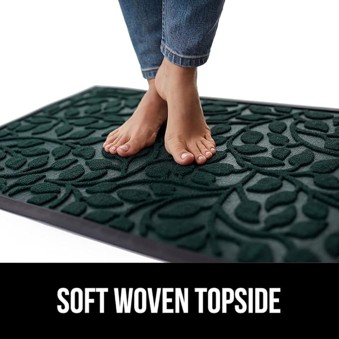 GORILLA GRIP 100% Waterproof All-Season WeatherMax Doormat, 47x35, Durable Natural Rubber, Stain and Fade Resistant, Low Profile, Indoor Outdoor Door Mats, Easy Clean Entry Mat, Moss Vine Leaves
