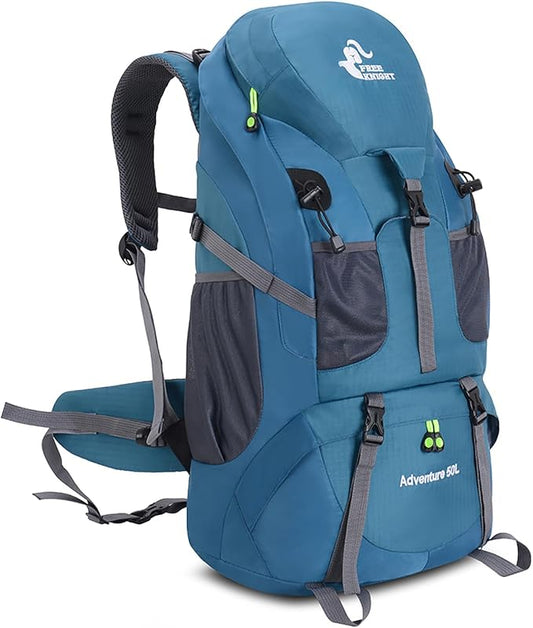 Bseash 50L Hiking Backpack, Water Resistant Lightweight Outdoor Sport Daypack Travel Bag for Camping Climbing Touring (Blue Green - With Shoe Compartment)