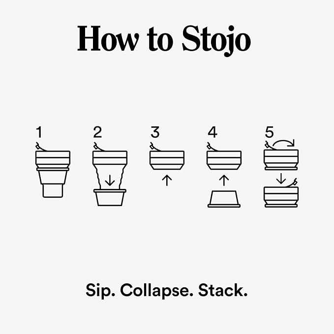 STOJO Collapsible Travel Cup - Steel Blue, 12oz / 355ml - Leak-Proof Reusable To-Go Pocket Size Silicone Bottle for Hot & Cold Drinks - Camping & Hiking - Dishwasher Safe - No Straw Included