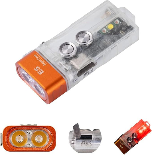 RovyVon E5 USB C EDC Flashlight Rechargeable AAA Battery Compatible, 4000K High CRI Small Bright LED Flashlight Dual Power Sources Daily Keychain Light for Camping Hiking(White+Red Sidelight)