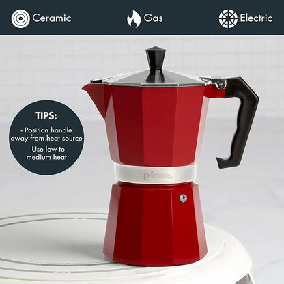 Primula Classic Stovetop Espresso and Coffee Maker, Moka Pot for Italian and Cuban Café Brewing, Greca Coffee Maker, Cafeteras, 6 Espresso Cups, Red