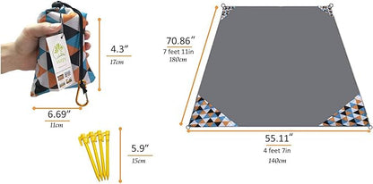 Outdoor Blanket (71" x 55") -Compact, Lightweight, Sand Proof Pocket Blanket Best Mat for The Beach, Hiking, Travel, Camping, Festivals with Pockets, Loops, Stakes, Carabiner