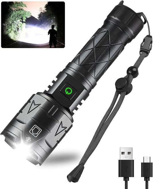 Rechargeable Flashlights High Lumens, Super Bright Flashlight 100000 Lumens, Powerful Tactical Flashlights, 5 Modes, Zoomable, IPX5 Waterproof, Handheld XHP160 LED Flashlight for Emergency Camping