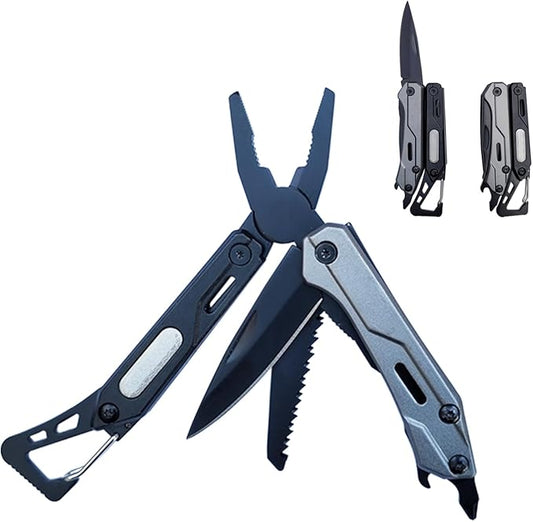 Mini pockets multitool 8-in-1 with Mini Tools Knife Pliers and Wood saw - Multi Tool All in One, camping and hiking gear, EDC gadgets, Pockets folding knife pliers. Christmas gift for man and dad