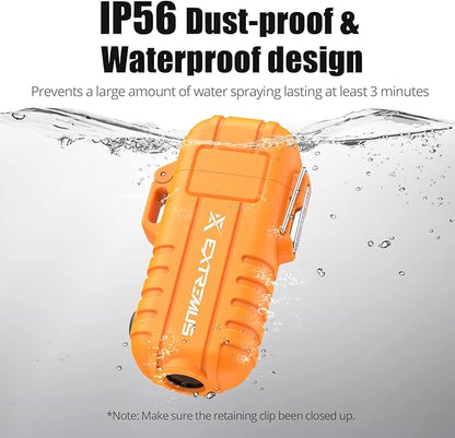 Extremus Blaze 360 Rechargeable Electric Lighters, Dual Arc Lighter, Windproof Plasma Lighter, Waterproof Lighter, Flameless Lighter with Whistle Lanyard for Camping (Orange Flashlight)