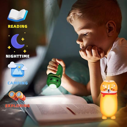 4 Pack Small Mini LED Flashlights for Kids - Cute Small Animal Flashlight - 2 in 1 Camping Lantern Flashlight - Christmas Gifts Stocking Stuffers for Boys Girls