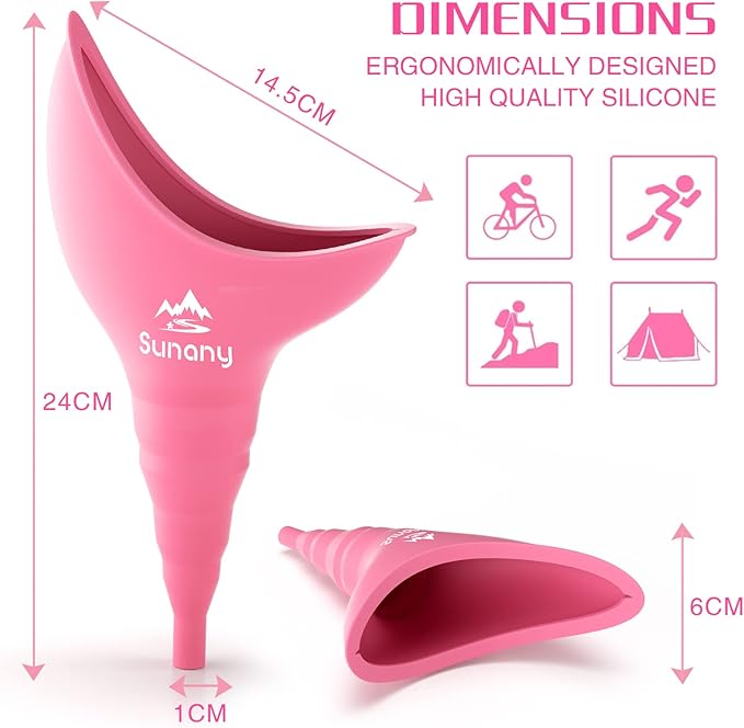 Female Urination Device, Female Urinal Silicone Funnel Urine Cups Portable Urinal for Women Standing Up to Pee Funnel Reusable Women Pee Funnel, Outdoor, Activities, Camping (Pink)